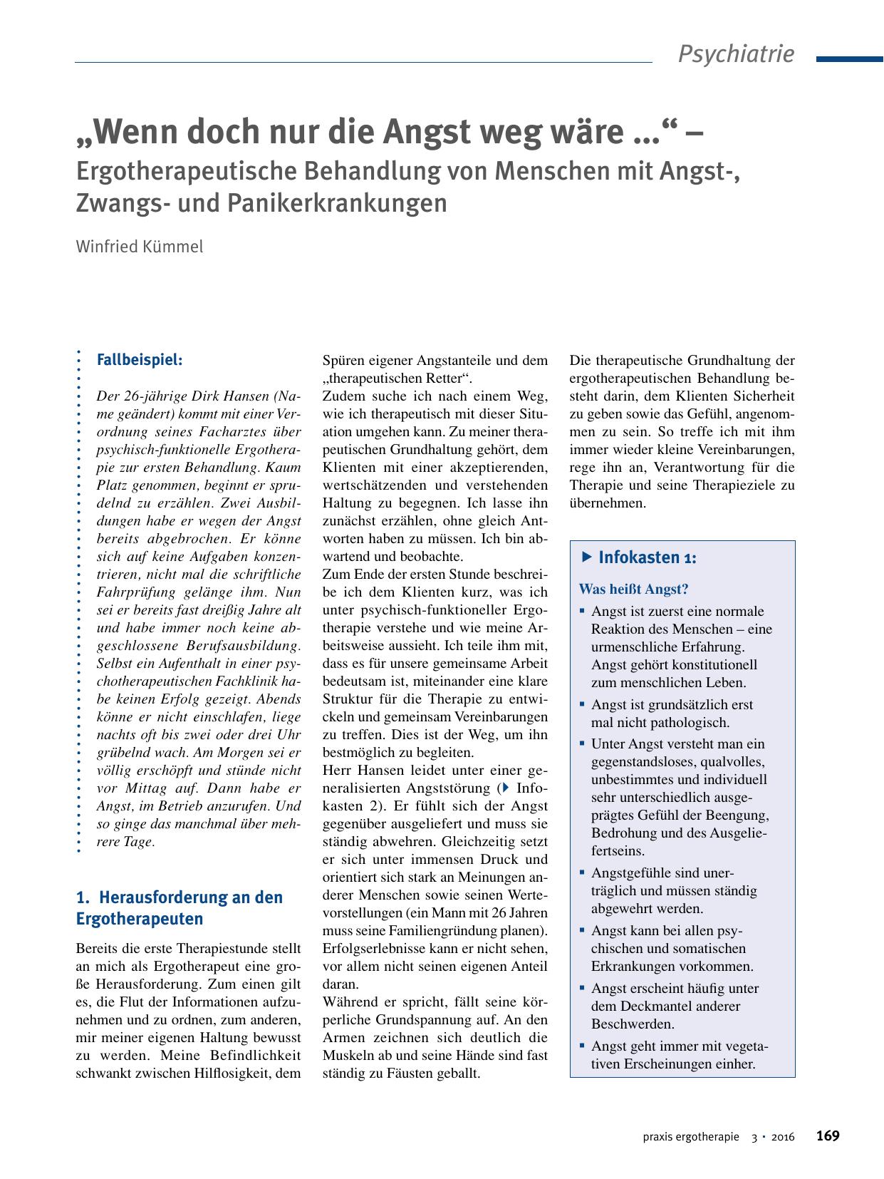 Titelbild: Ergotherapeutische Behandlung von Menschen mit Angst-, Zwangs- und Panikerkrankungen